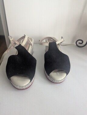 BeautiFeel Kya 0479 Women's Wedge Sandals Open Toe Sz 6 Black suede Leather Sole
